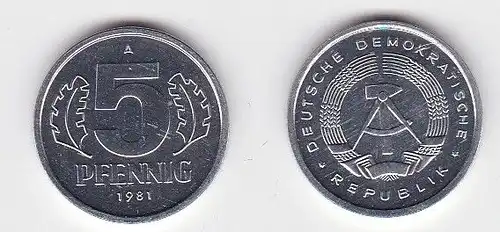 5 Pfennig Aluminium Münze DDR 1981 Stempelglanz (130986)