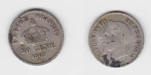 20 Centimes Silber Münze Frankreich 1867 A s/ss (153528)