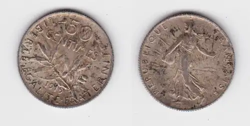 50 Centimes Silber Münze Frankreich 1919 ss (152704)