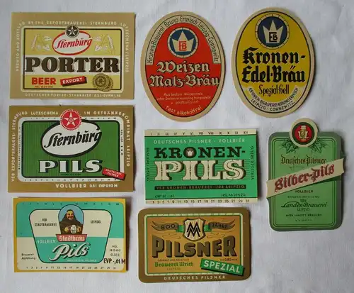 8 alte Bieretiketten Leipziger Brauereien Kronen-Brauerei Bruno Ermisch (131003)