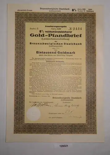 1000 Goldmark Pfandbrief Braunschweigische Staatsbank 1. November 1928 (128321)