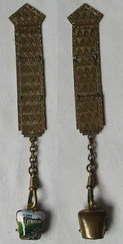 alter Bierzipfel aus drei Messingteilen Souvenir Glocke Leisnig (140785)