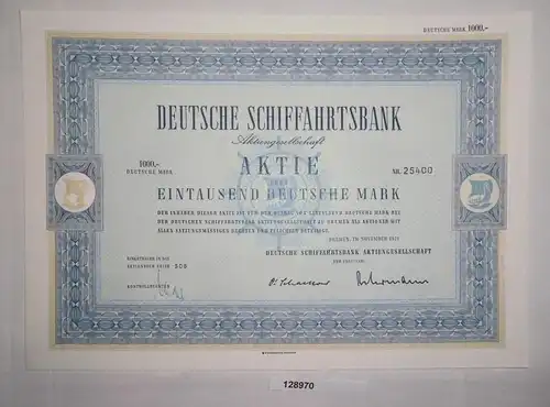 1000 Mark Aktie Deutsche Schiffahrtsbank AG Bremen November 1971 (128970)