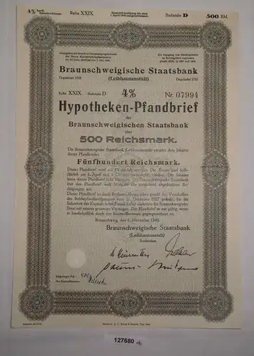 500 RM Pfandbrief Braunschweigische Staatsbank (Leihhausanstalt) 1940 (127680)