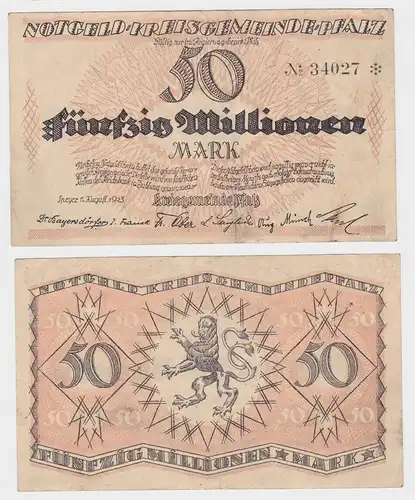 50 Millionen Mark Banknote Notgeld Kreisgemeinde Pfalz Speyer 1.10.1923 (140201)