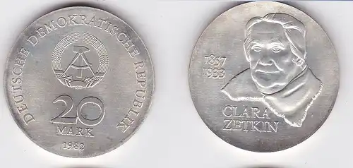 DDR Gedenk Münze 20 Mark Clara Zetkin 1982 Stempelglanz (128282)