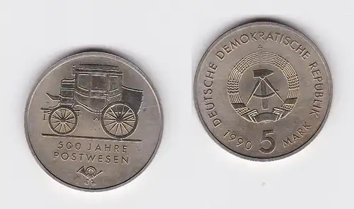 DDR Gedenk Münze 5 Mark 500 Jahre Postwesen 1990 Stempelglanz (128521)