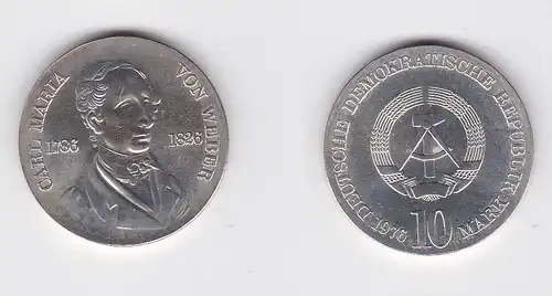 DDR Gedenk Münze 10 Mark Carl Maria von Weber 1976 Stempelglanz (128353)