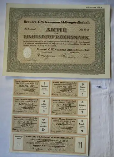100 Reichsmark Aktie Brauerei C.W. Naumann AG Leipzig 6.Juni 1941 (140574)
