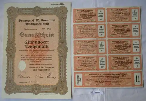 100 RM Genußschein Brauerei C.W. Naumann AG Leipzig-Plagwitz 18.10.1933 (140646)
