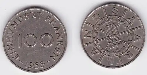 100 Franken Kupfer Nickel Münze Saarland 1955 (118328)