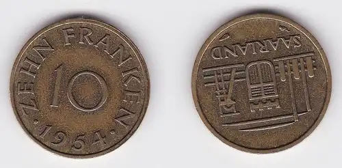 10 Franken Messing Münze Saarland 1954 (119308)