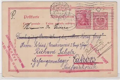 905066 Ganzsachen Postkarte Gefangenenlager Cahors Rot Kreuz Komitee Genf 1914