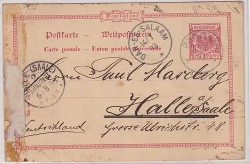 904796 Ganzsachen Postkarte Pangani DOA über Daressalam nach Halle Saale 1893