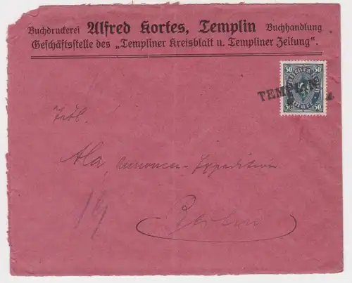 906239 Brief Zudruck Alfred Kortes Buchdruckerei Templiner Zeitung 1922