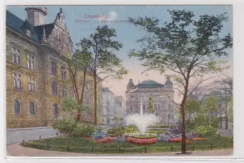 88692 AK Chemnitz - Rathaus mit Beckerdenkmal, Parkanlage 1919