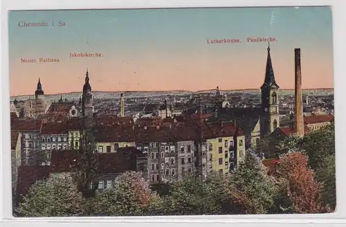 58295 AK Chemnitz - Neues Rathaus, Jakobikirche, Lutherkirche, Paulikirche 1915