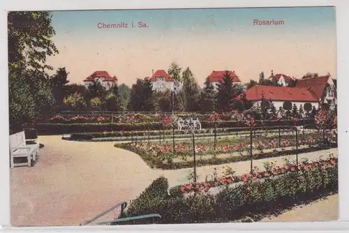 81155 AK Chemnitz - Rosarium, Parkpartie mit Bänken 1927