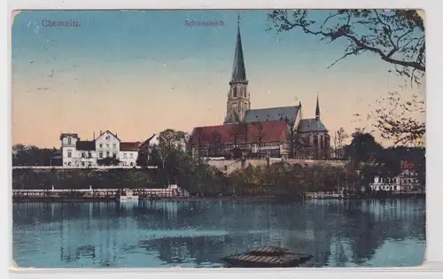 92632 AK Chemnitz - Schlossteich mit Schlosskirche 1912