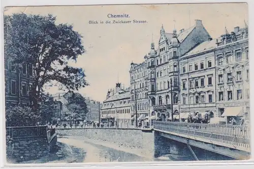 24402 AK Chemnitz - Blick in die Zwickauer Strasse, Ladenzeile 1913