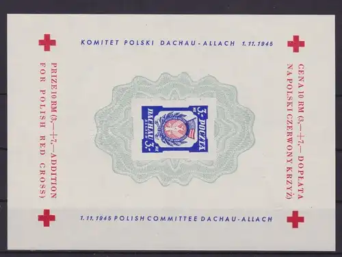 POLEN POLSKA BRIEFMARKEN 1945 Sonderblatt Rotes Kreuz Dachau-Allach (156977)