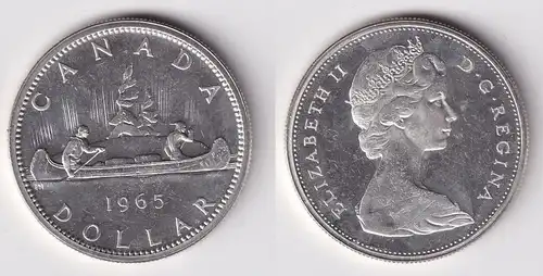 1 Dollar Silbermünze Kanada Indianer im Kanu 1965 vz+ (160161)