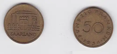 20 Franken Messing Münze Saarland 1954 vz (131439)