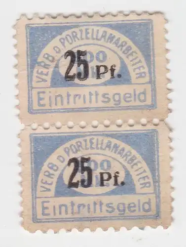 2 Eintrittsgeld Marken Verband der Porzellanarbeiter um 1920 (78589)
