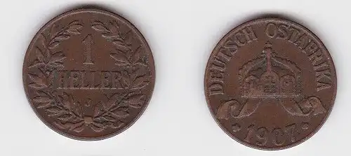 1 Heller Kupfer Münze Deutsch Ostafrika 1907 J (130147)