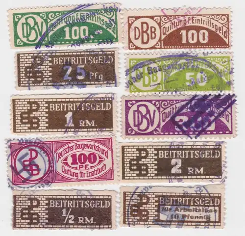 10 seltene Spenden/Beitrags Marken Gewerkschaft DBB um 1920 (86570)
