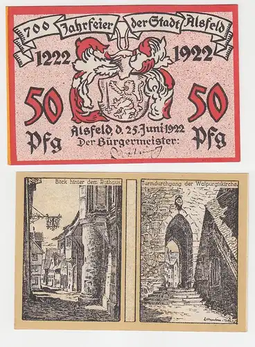 50 Pfennig Banknoten Notgeld 700 Jahrfeier der Stadt Alsfeld 1922 (113208)