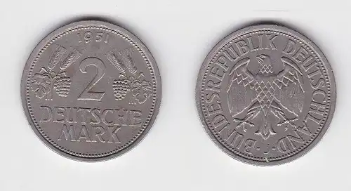 2 Mark Nickel Münze BRD Trauben und Ähren 1951 J (130590)