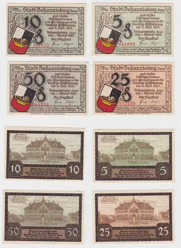 5, 10, 25 & 50 Pfennig Banknoten Notgeld Stadt Johannisburg Ostpr. 1920 (133135)