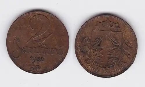 2 Santimi Kupfer Münze Lettland 1932 (116044)
