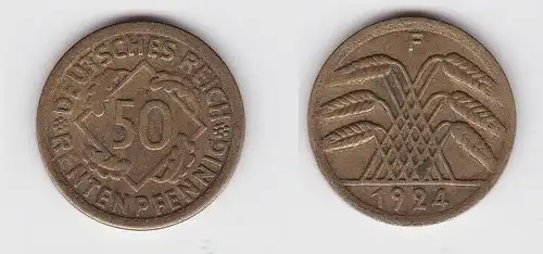 50 Rentenpfennig Messing Münze Weimarer Republik 1924 F Jäger 310 (130060)