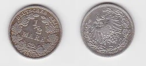 1/2 Mark Silber Münze Deutsches Reich 1908 G  (130053)