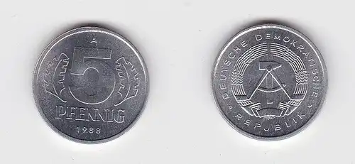 5 Pfennig Aluminium Münze DDR 1988 Stempelglanz (130987)