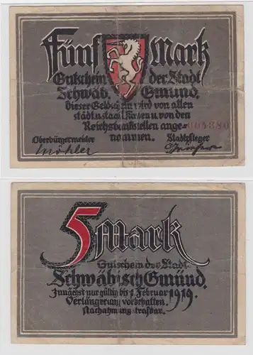 5 Mark Banknote Notgeld Stadt Schwäbisch-Gmünd o.D. (136318)