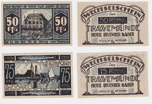 2 Banknoten Notgeld Travemünde Hotel Deutscher Kaiser ohne Datum (120266)