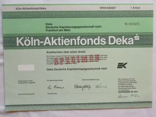 1 Anteil Aktie Köln-Aktienfonds Deka Frankfurt am Main 1988 (141546)