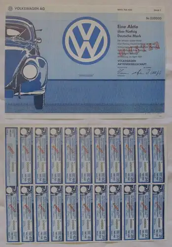 50 DM Aktien Volkswagen AG Wolfsburg April 1991 (129449)