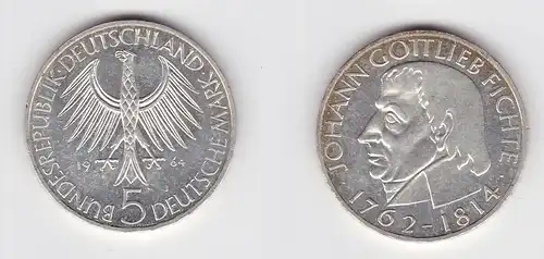 5 Mark Silber Münze Deutschland Johann Gottlieb Fichte 1964 J (149426)