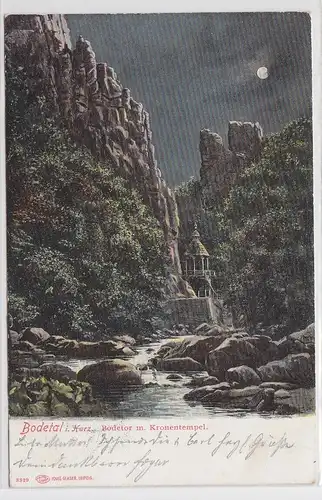 65205 Ak Bodetal im Harz Bodetor mit Kronentempel im Mondschein 1907