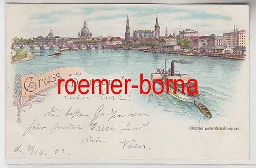 77748 Ak Gruss aus Dresden Panorama von der Marienbrücke aus 1902