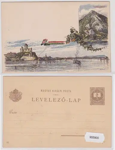 905900 Lithografie Ganzsache Ungarn - Visegrád, Esztergom Panorama 2 Kreuzer
