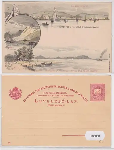 905888 Lithografie Ganzsache Ungarn- Balaton Füred, Tihany, Rives du lac Balaton