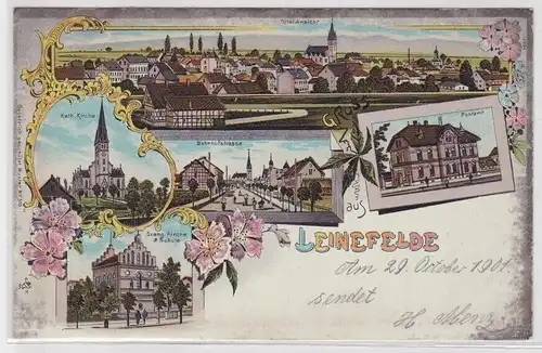 25761 AK Gruss aus Leinefelde - Kath. Kirche, Bahnhofstrasse, Postamt 1904