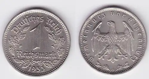 1 Mark Nickel Münze III.Reich 1933 G Jäger Nr. 354 (125826)