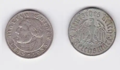 2 Mark Silber Münze Martin Luther 1933 D Jäger 352 (117257)