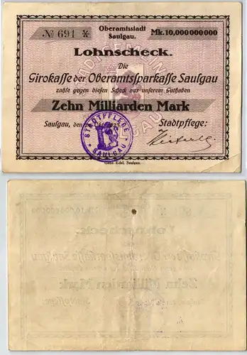 100 Milliarden Mark Banknote Girokasse Oberamtssparkasse Saulgau 1923 (120896)